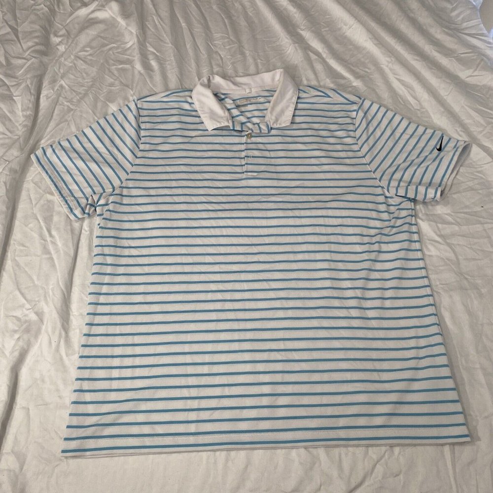 Nike Golf Polo Mens XL Standard Fit Short Sleeve Dri Fit Shirt White & Blue